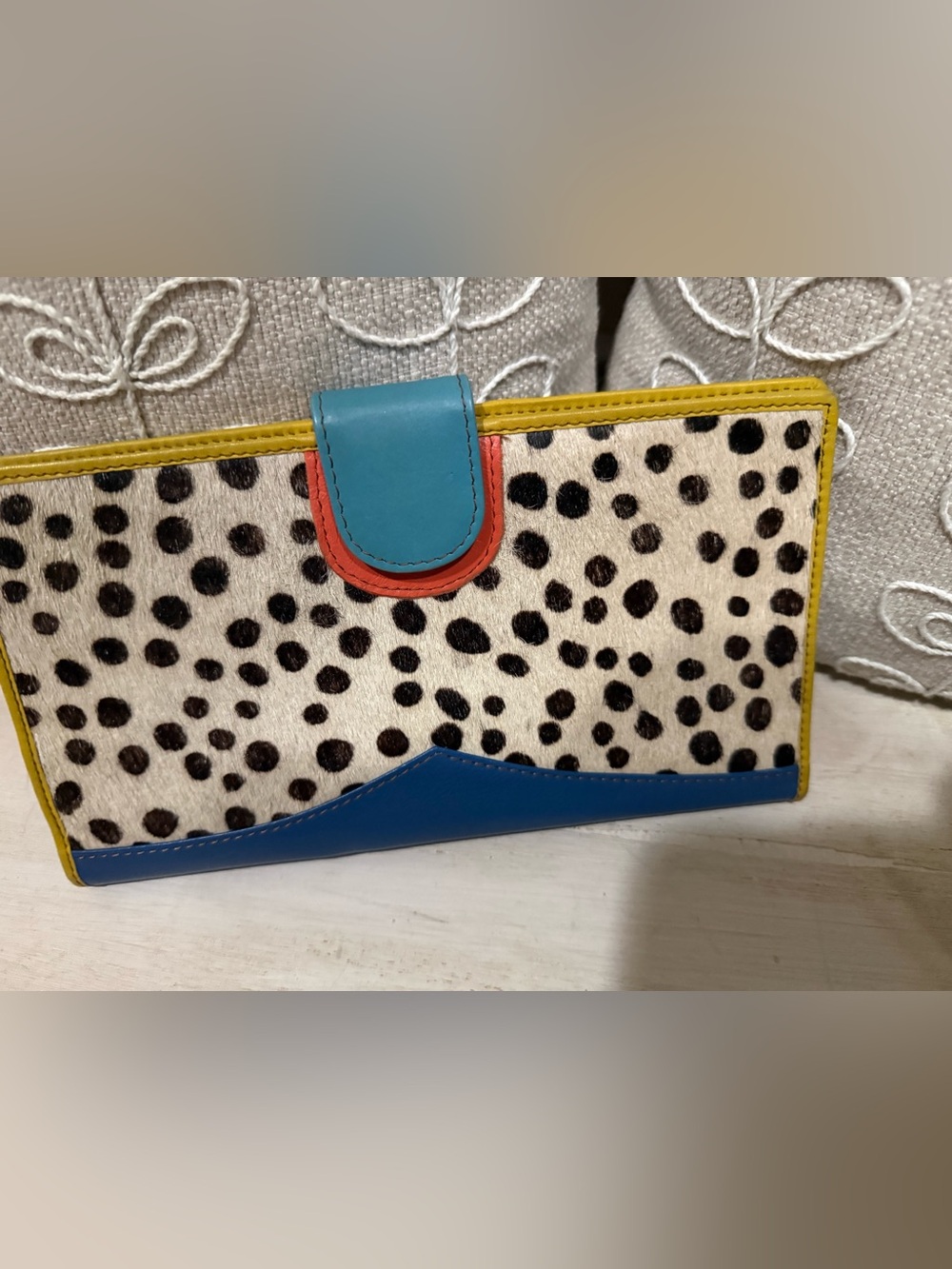 Colorblock Spotted Tote Bag - Blue, Yellow, Coral Accent
